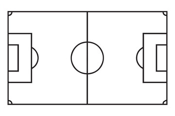 Soccer field diagram, football pitch layout top view, tactical board template, black and white line art © Marjahan
