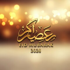 Naklejka premium Eid mubarak 2023 celebration with elegant arabic calligraphy and bokeh lights