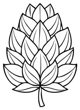 Stylized illustration of a single hop cone with stem and leaves line art drawing