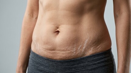 Naklejka premium Loose abdominal skin close up realistic body texture dermatology healthcare marketing concept
