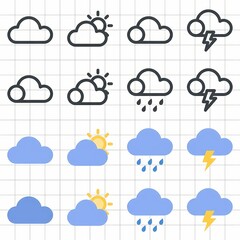 Obraz premium Weather icons set for mobile app display various cloud conditions