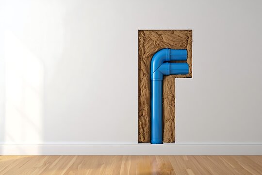 Blue water pipe installed inside wall showing cross section of plumbing system during construction ideal for home repair renovation engineering maintenance infrastructure illustration concept design