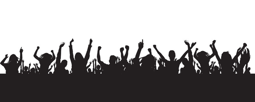 Grass silhouette vector illustration of dancing crowd and crowd of people celebrating music festival with party atmosphere, group of men and women enjoying fun dance celebration outdoors