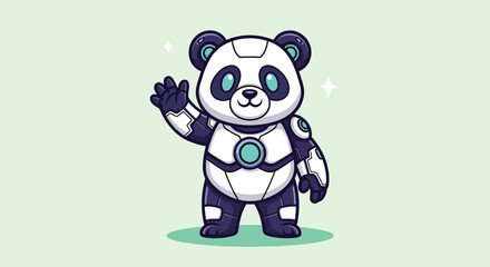 Cute cartoon panda robot waving hand mascot illustration. © Caroline Studio