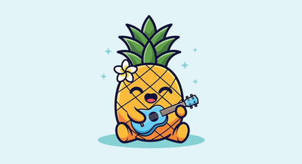 Cute Cartoon Pineapple Playing Ukulele Illustration. © Caroline Studio