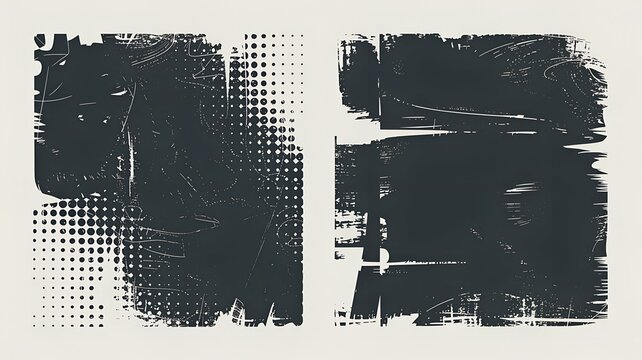 Two rectangular distressed ink print textures with halftone dots