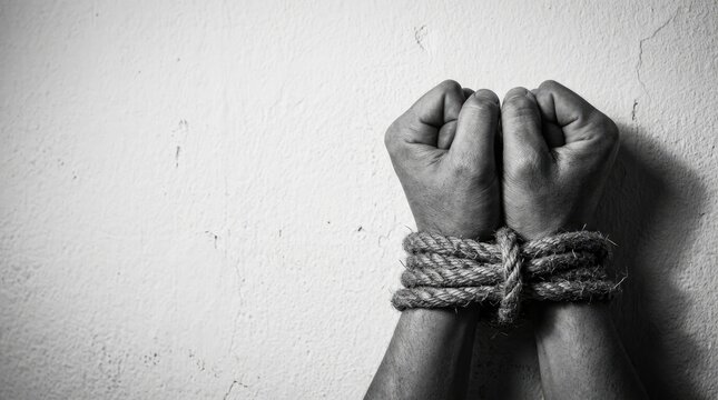 World day against trafficking in persons bound hands symbolizing human exploitation and modern slavery awareness