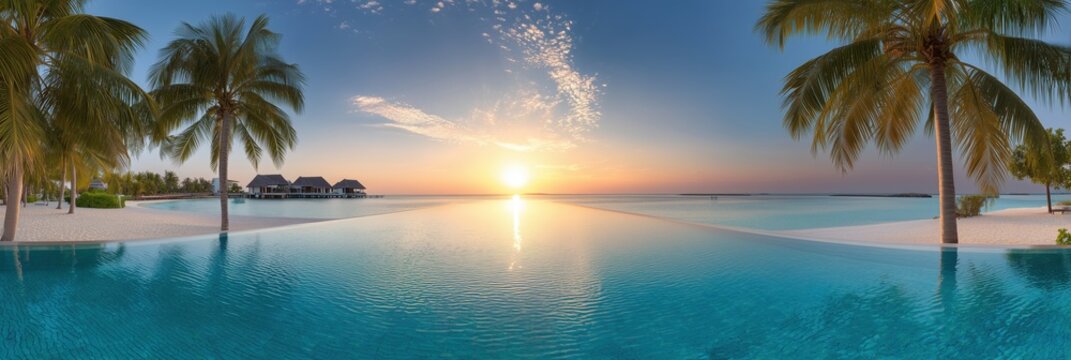 Dream Vacation Banner With Infinity Pool And Island Villas