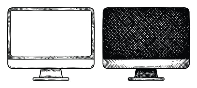 Computer Monitor Vector Illustration with Blank and Dark Screens