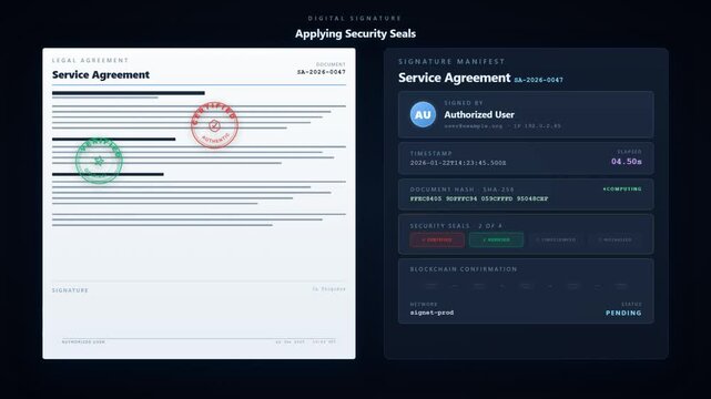 Digital Signature Blockchain Confirmation Document Authentication with Security Seals