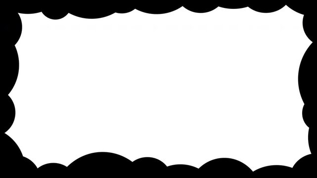 Shape made by Circles Film Matte Overlay Animation. Cartoon Cloud Film Frame. Geometric design border. Concept of dream, vision, past, memory, love.