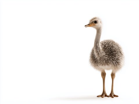 young ostrich standing on white background