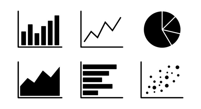 Business Data Visualization Icons: Bar, Line, Pie, Area Charts & Scatter Plot Set