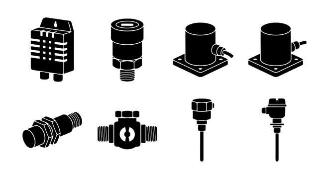 Industrial Sensor Icons, Electronic Components, Technical Devices, Automation Elements