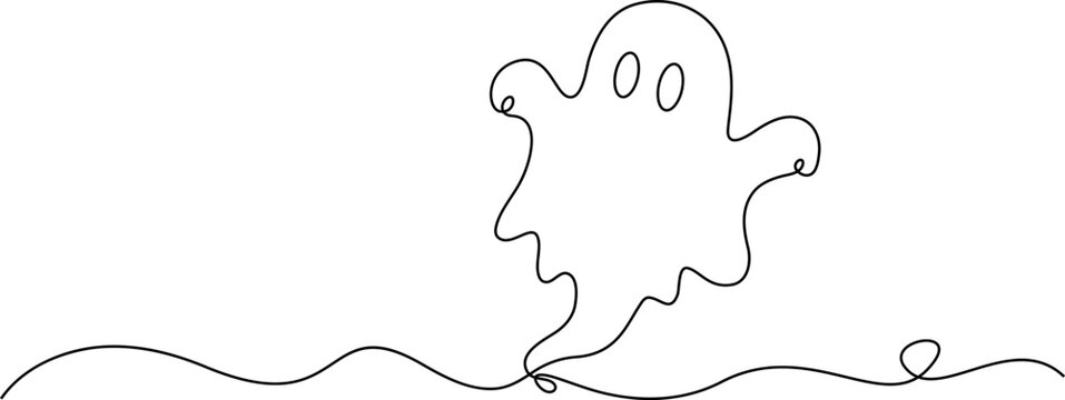 Continuous line drawing Minimalist ghost icon, continuous line drawing, simple vector illustration, black and white design