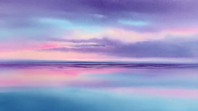 Watercolor minimal seascape horizon reflection calm pastel sky