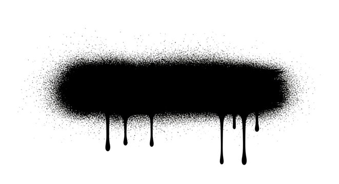 Black spray paint splash with dripping paint effects on white background for urban graffiti street art design