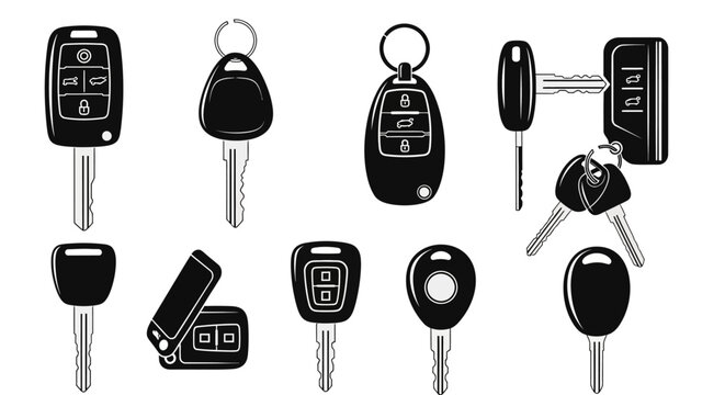 Various car keys and remote controls for vehicles, symbolizing access and security