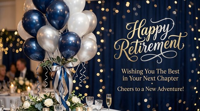 Happy Retirement Celebration with Balloons and Lights