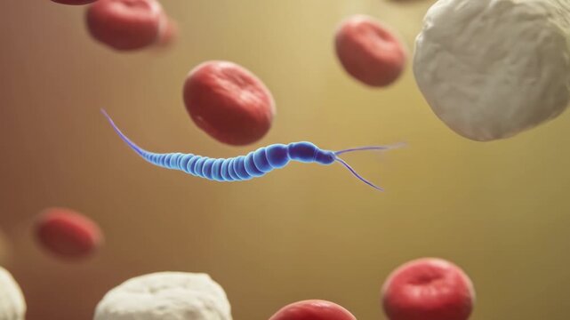 Trypanosoma Parasites Swimming Through Blood Vessel Plasma Among Red Blood Cells With Flagellar Motion in Cellular Microbiology Scene
