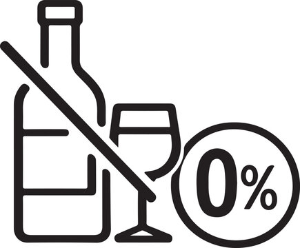 Alcohol free icon with zero percent circle badge symbol in minimal modern outline style
