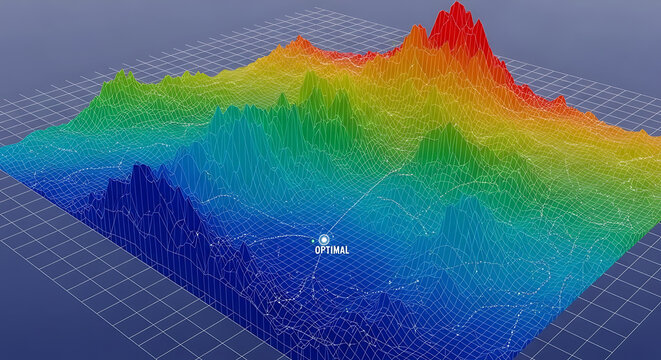 3d landscape wireframe surface representing data visualization, optimization, and complex terrain analysis