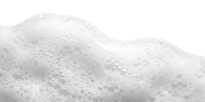 Soft white soap bubbles foam texture with round circles and water suds for cleaning and hygiene products background