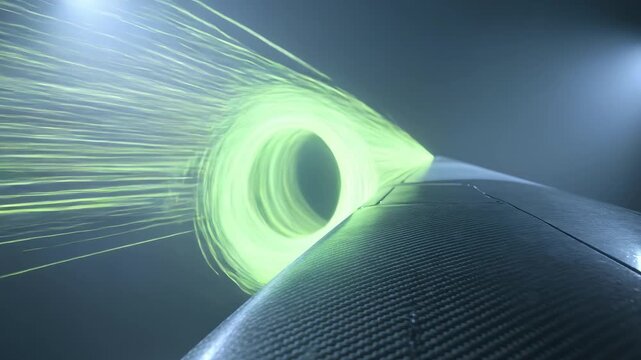 Aerodynamic Airflow Over Carbon Fiber Wing Inside Wind Tunnel Creating High Pressure Vortex and Streamline Fluid Dynamics Visualization