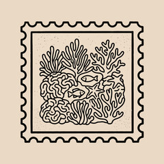 Obraz premium Coral Reef Black Line Drawing Illustration.