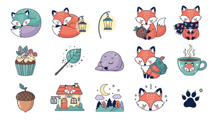 Fototapeta premium Cute Fox Illustrations: Woodland Animals, Nature, and Cozy Vibes - Vector Art