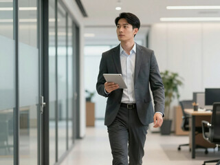 Fototapeta premium Professional man walking in modern office hallway