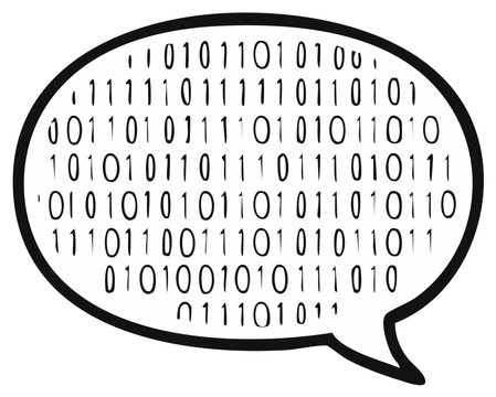 Speech bubble filled with binary code representing digital communication and technology