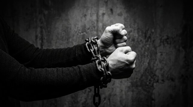 World day against trafficking in persons hands bound in chains representing human exploitation and modern slavery