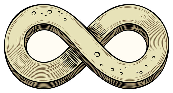 3D infinity symbol illustration with textured surface and circular openings