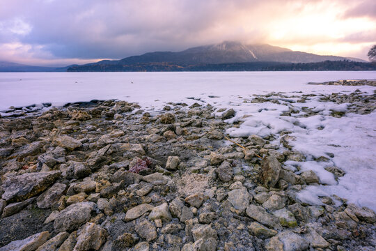 The natural landscape view around Lake Akan in winter, Hokkaido.