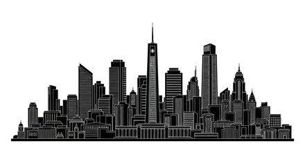 Obraz premium Modern City Skyline Silhouette Illustration, Urban Architectural Concept