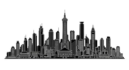 Obraz premium Shanghai Skyline Silhouette Illustration, Modern Cityscape Vector