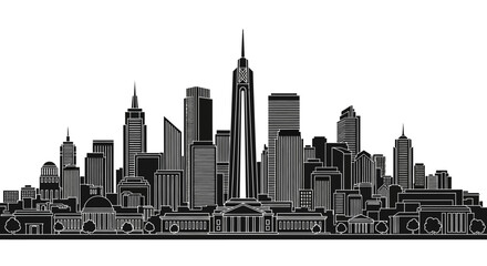 Fototapeta premium Black and white city skyline silhouette illustration