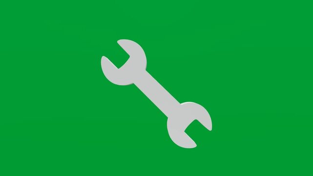 3D render of wrench icon on chroma key green screen background
