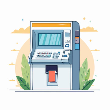 Illustration of an ATM machine with a screen and keypad