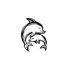 Naklejka premium Dolphin pair icon logo design. Sea animal sign and symbol. Dolphin pair icon. Playful marine life character.