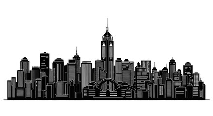 Fototapeta premium Hong Kong City Skyline Silhouette, Urban Architectural Landmark