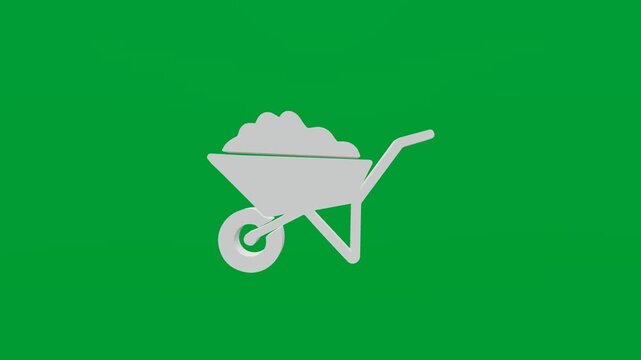 3D render of construction wheelbarrow icon on chroma key green screen background
