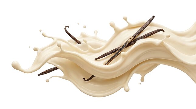 Vanilla bean splash creamy liquid flow with pods