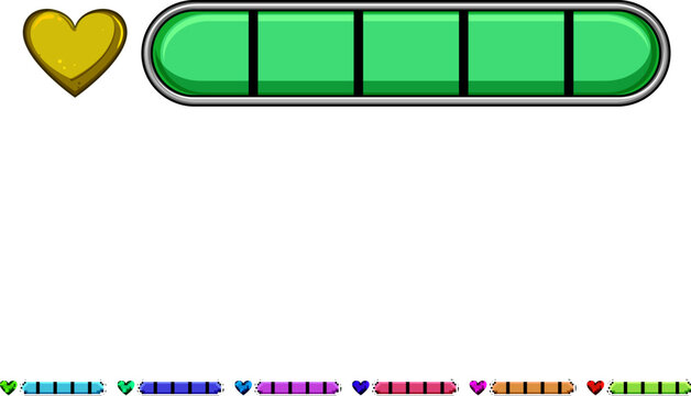 energy health bar cartoon. level ui, interface loading, hemeter 8bit energy health bar sign colorful illustration