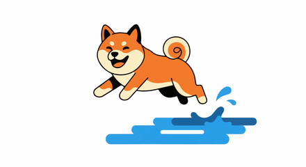 Obraz premium Adorable cartoon dog jumping through blue water splashes with happy expression