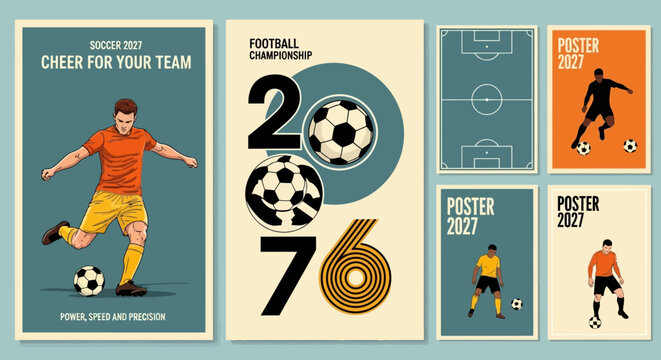 Football competition event posters and illustrations for sporting events and team support