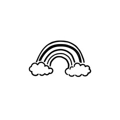 Obraz premium Rainbow with clouds icon logo design. Hand drawn doodle rainbow sign and symbol. Cute rainbow icon. Weather and nature decoration.