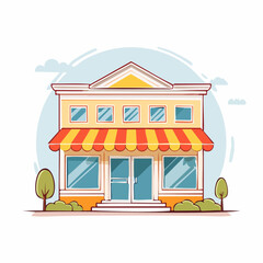 Obraz premium Cartoon Storefront with Awning and Windows