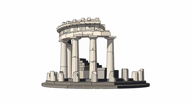 Ancient stone circular temple ruin with columns and stairs